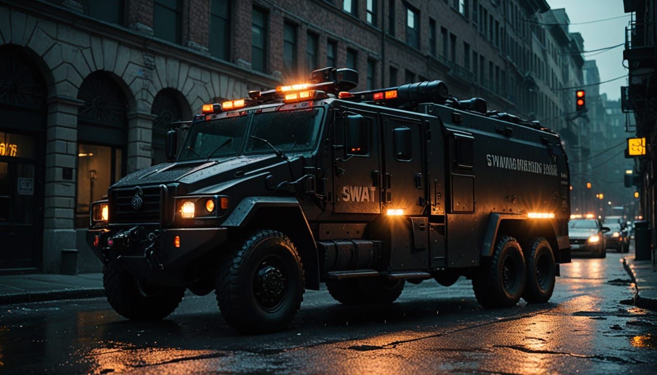 High-Octane SWAT Truck in Neon Urban Chaos