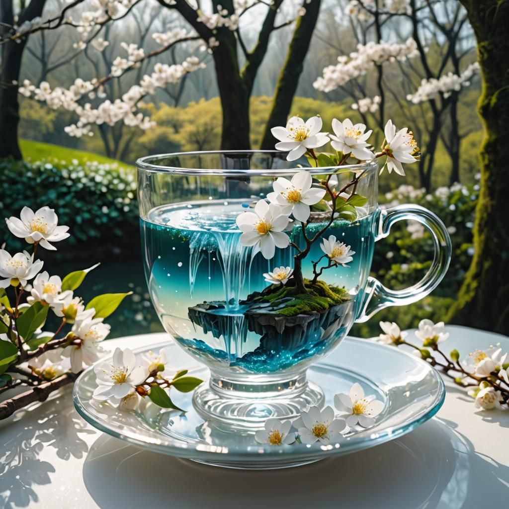 Fantasy Waterfall in Teacup: Double Exposure Art