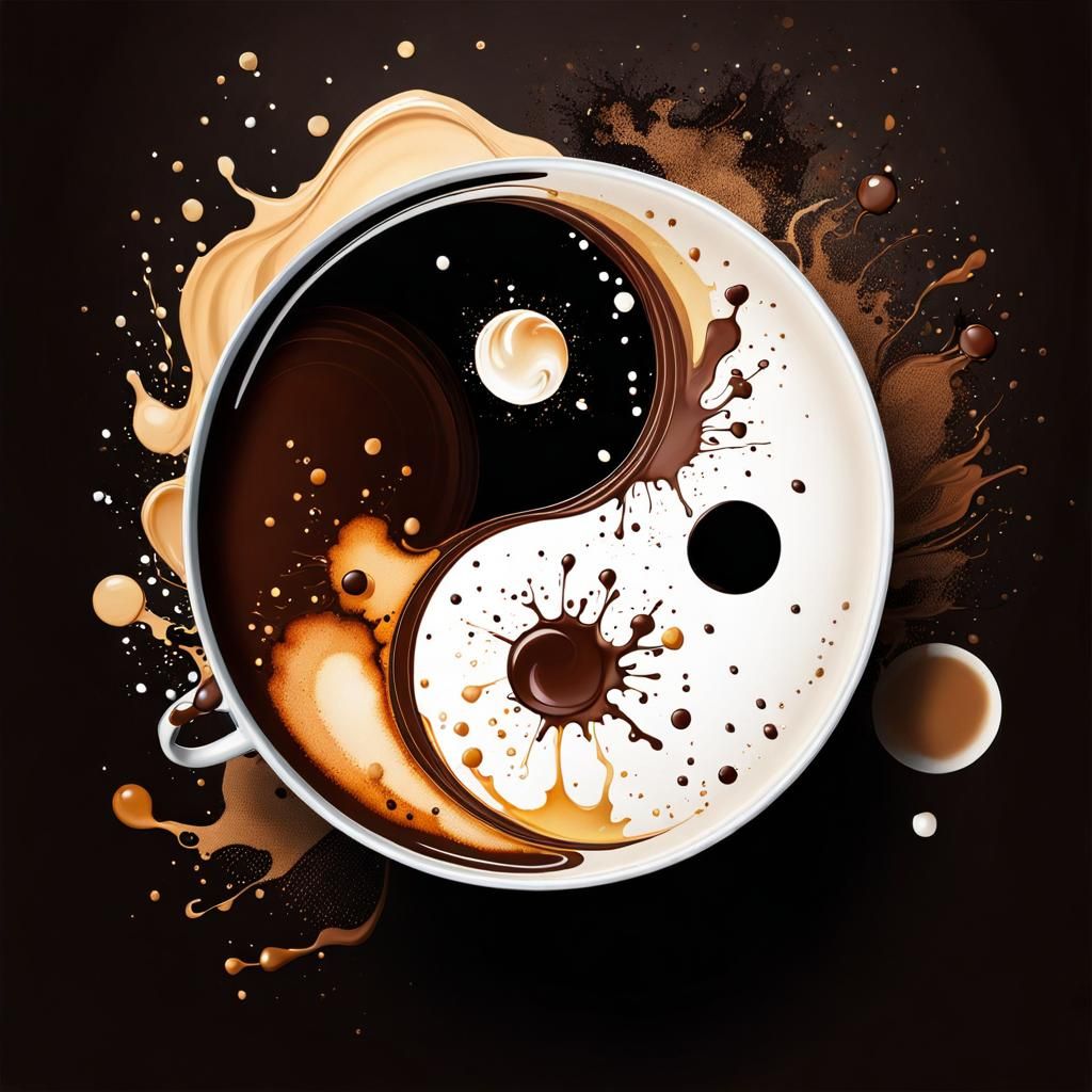 Yin Yang Hot Chocolate in Ink Splatter Art