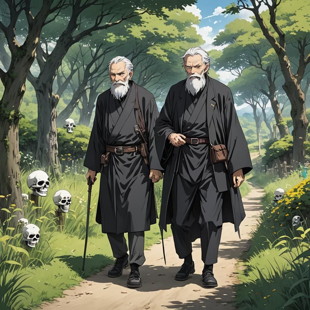 Man Conversing with Death in Anime Style