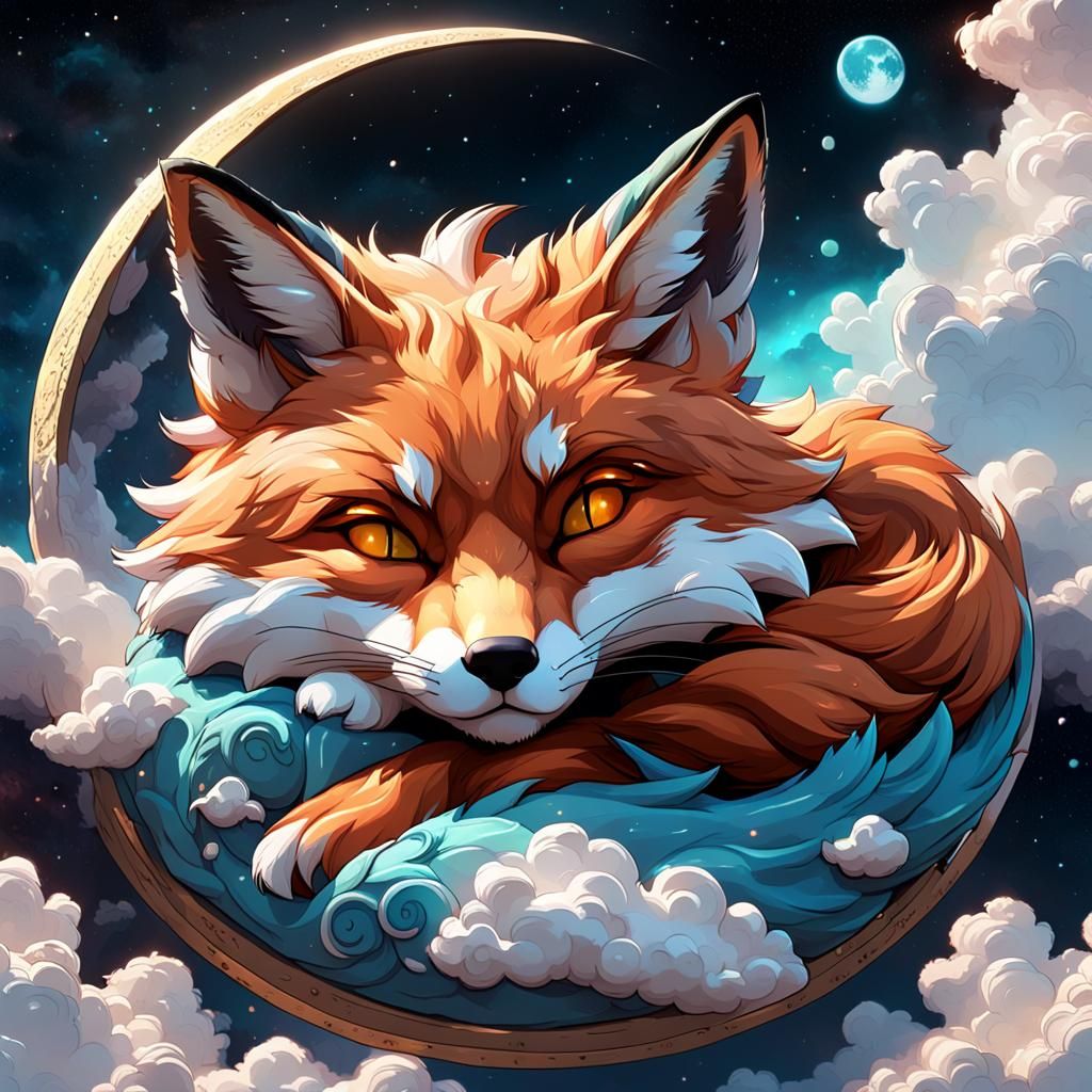 Cloud Fox Asleep on the Moon: Detailed Concept Art