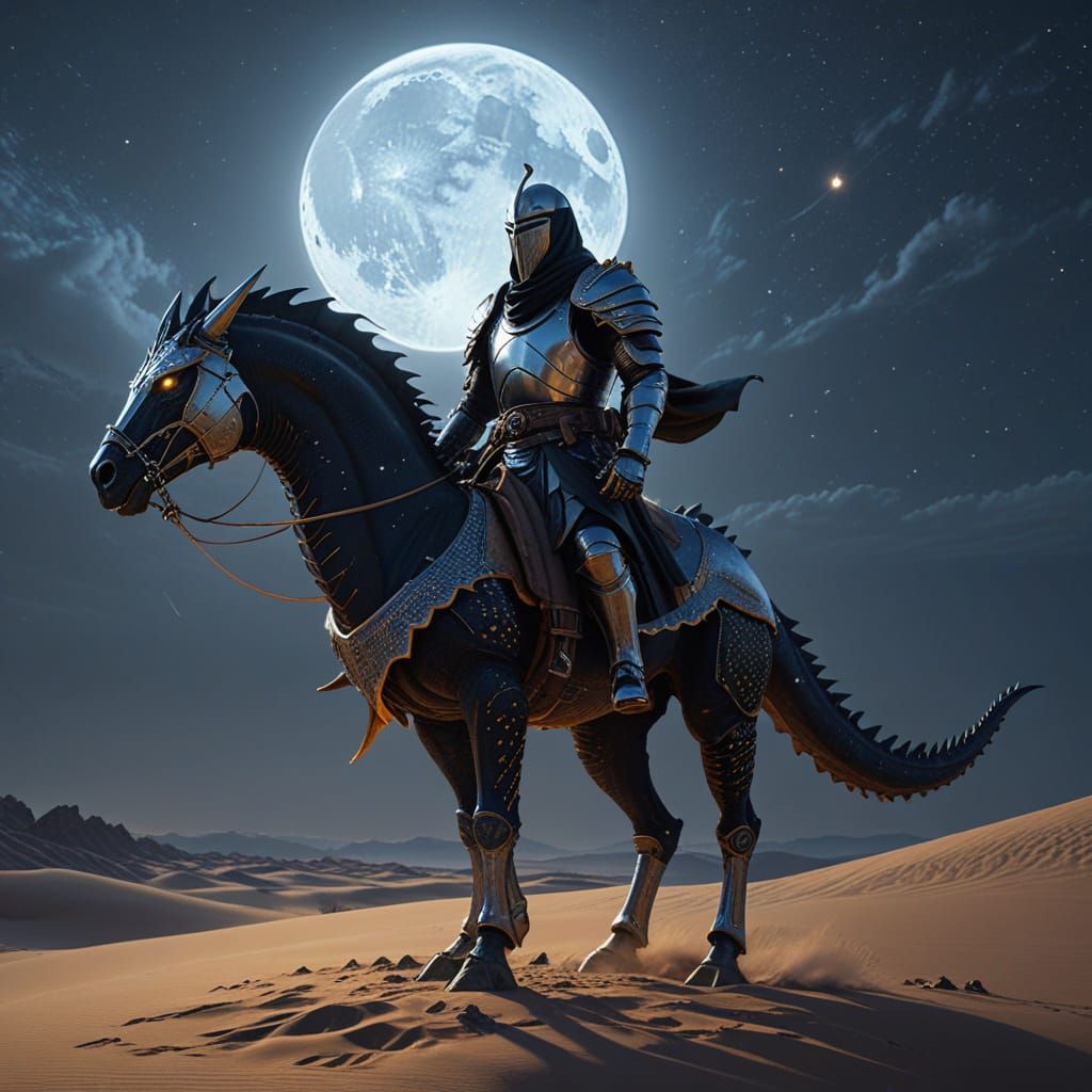 Arabian Knight and Dragon at Night