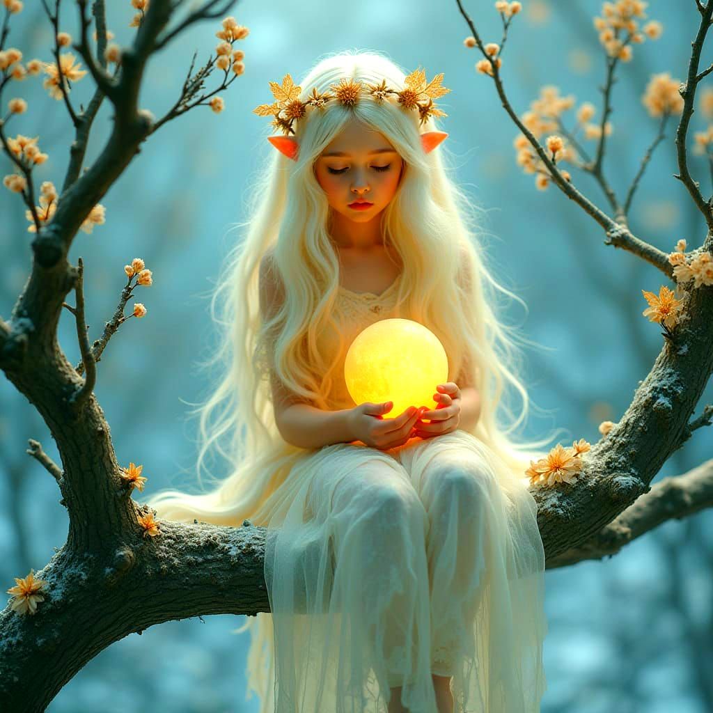 Ethereal Art Nouveau Goddess of Flowers and Leaves