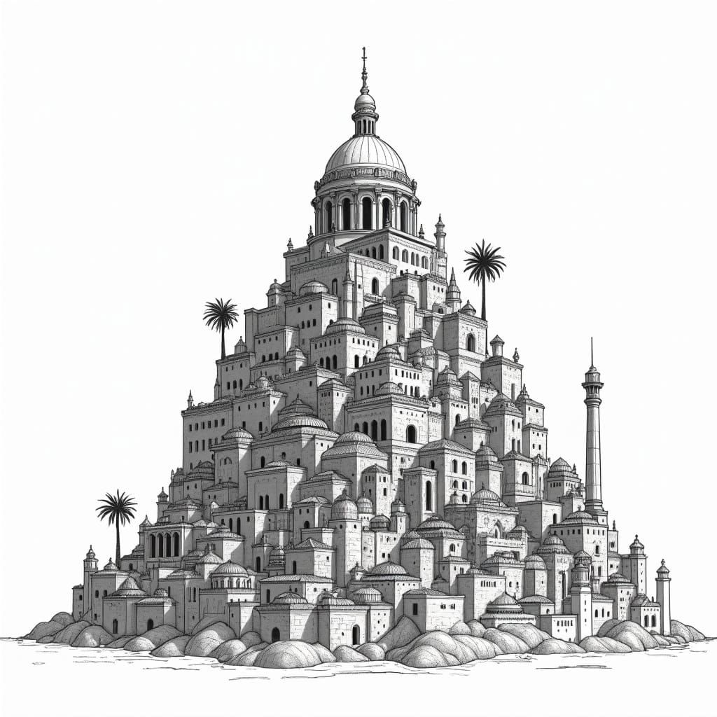 Stacked Cityscape in Minimalist Hand-Drawn Style