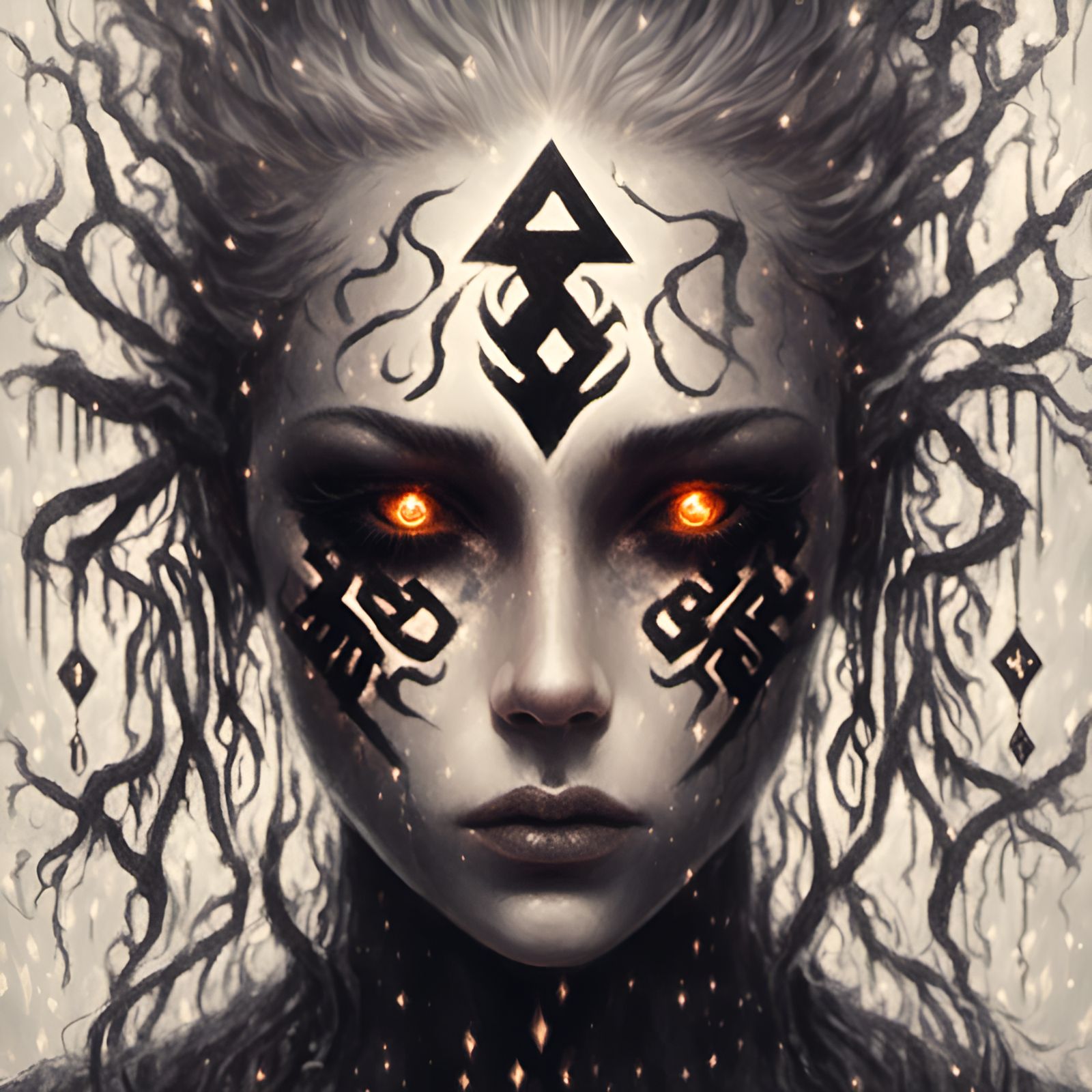 Melancholy Woman with Glowing Runes