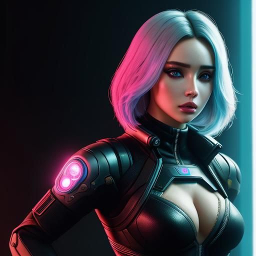 Cyberpunk Female Robot in Neon Cityscape