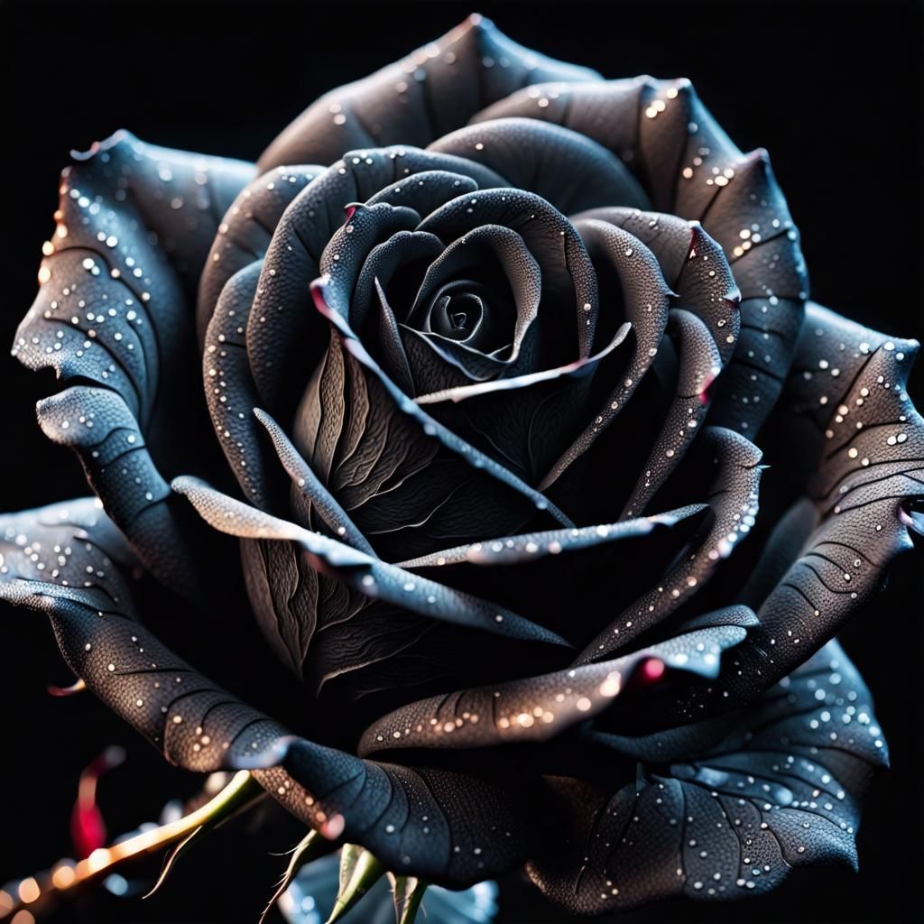 Electrified Black Rose Close-Up: Mystical Intricacy