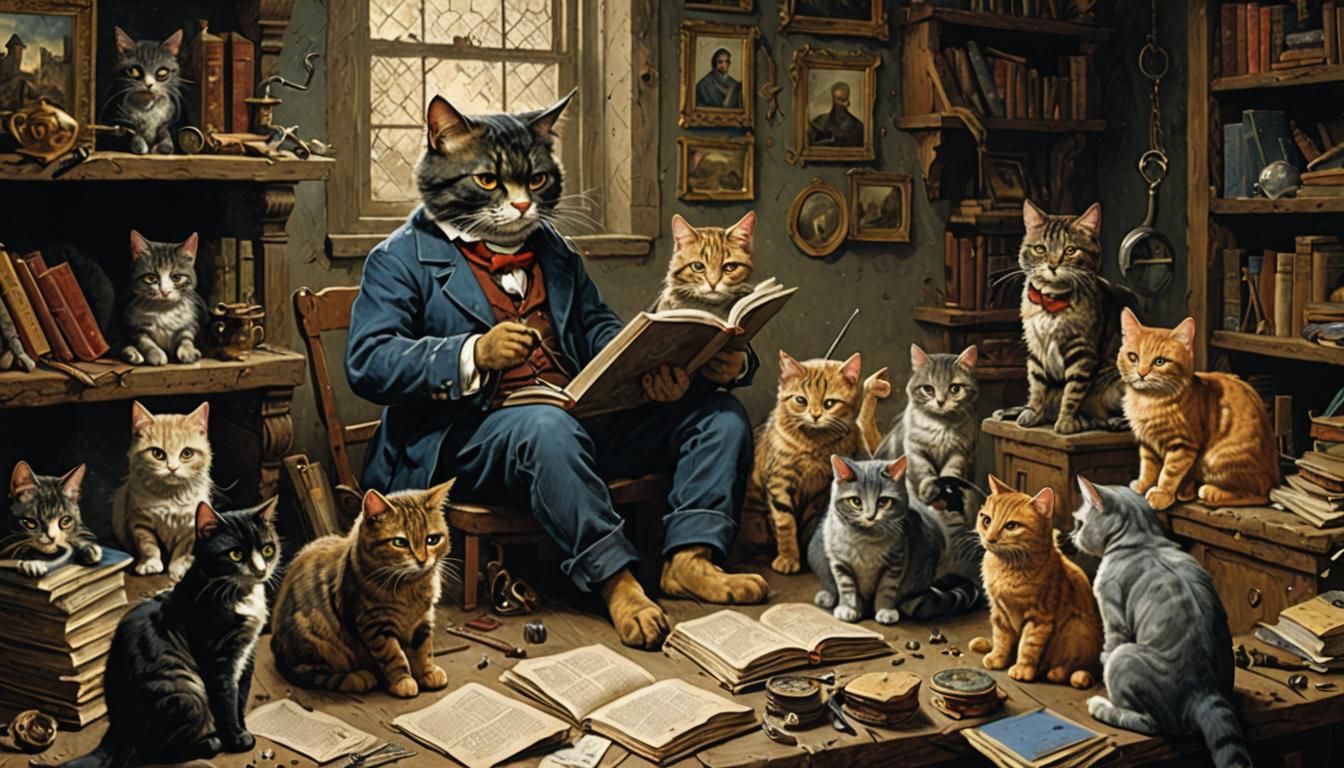 Cats' Macabre Hobbies in Gothic Horror Style