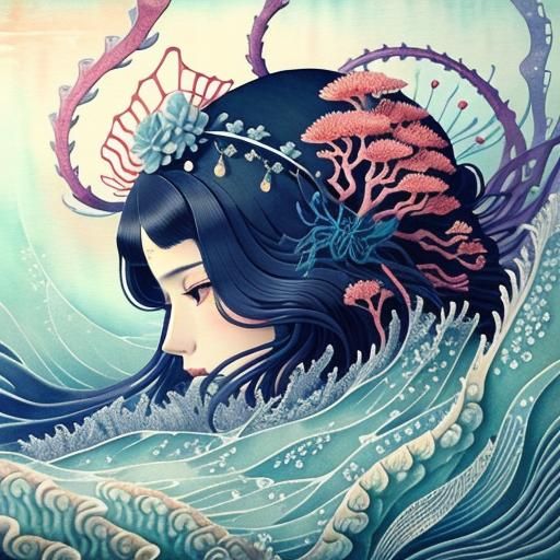 Ethereal Coral Reef with Tentacled Butterflies