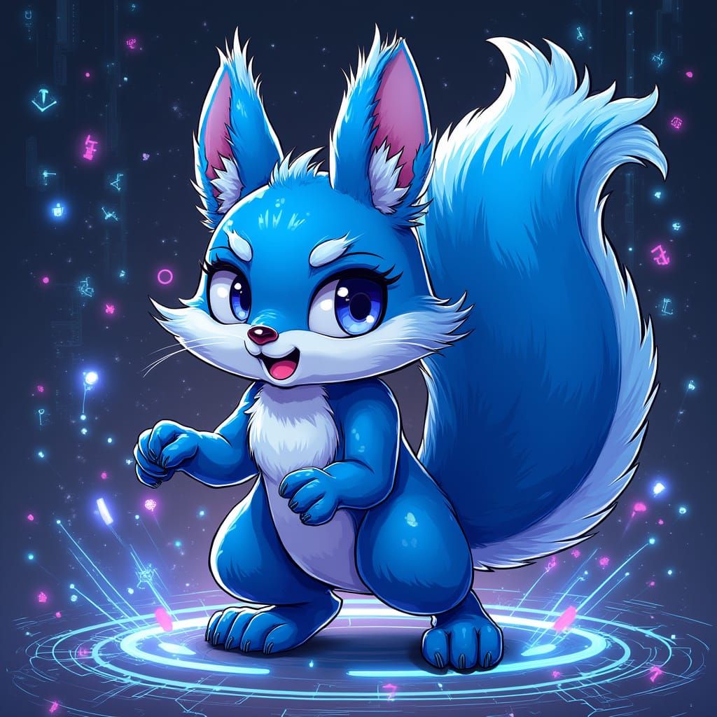 Blue Anime Squirrel in Cyberpunk NodeShift Headband