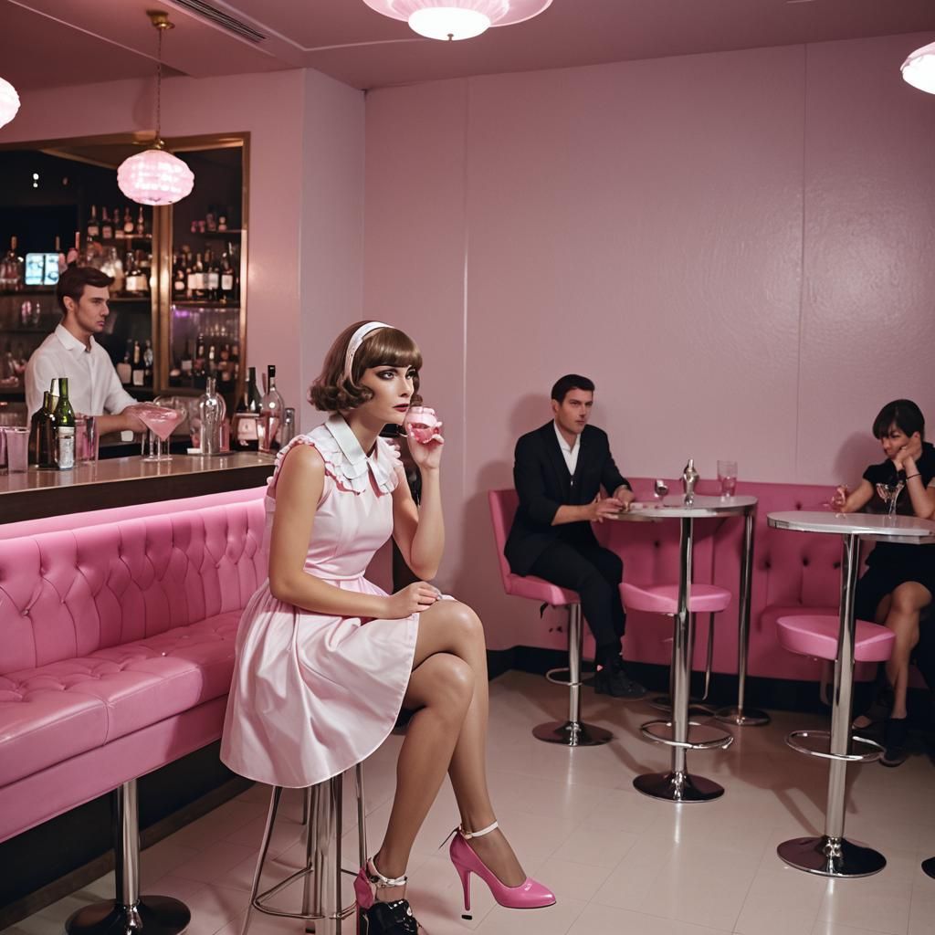 Masculine Crossdresser in Pink Dress at Nightclub