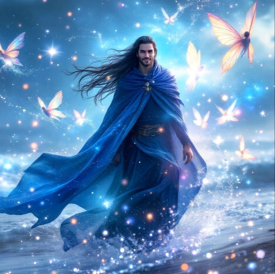 Elven Sea Lord on Pristine Beach with Fairies