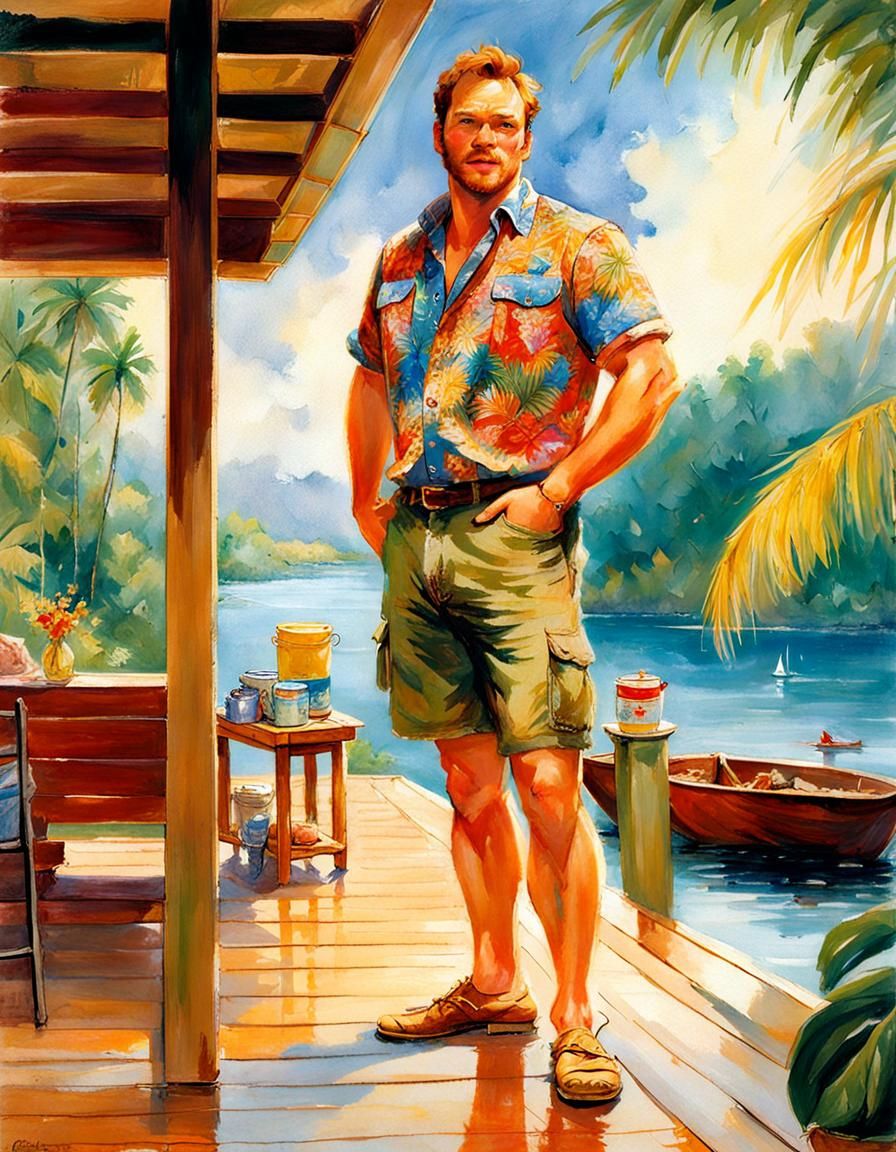 Hawaiian Shirt Portrait on Lake House Patio