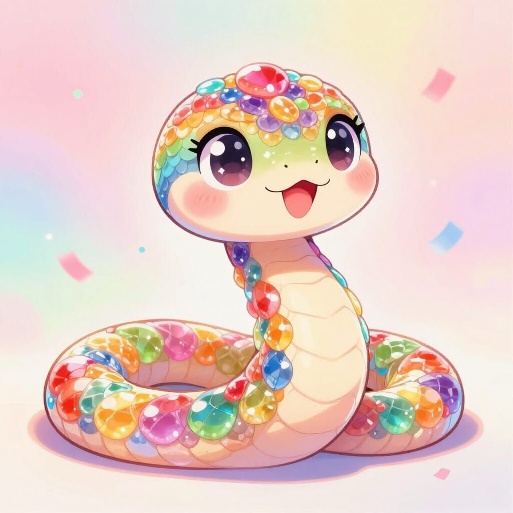 Rainbow Candy Snake in Cute Chibi Art Style