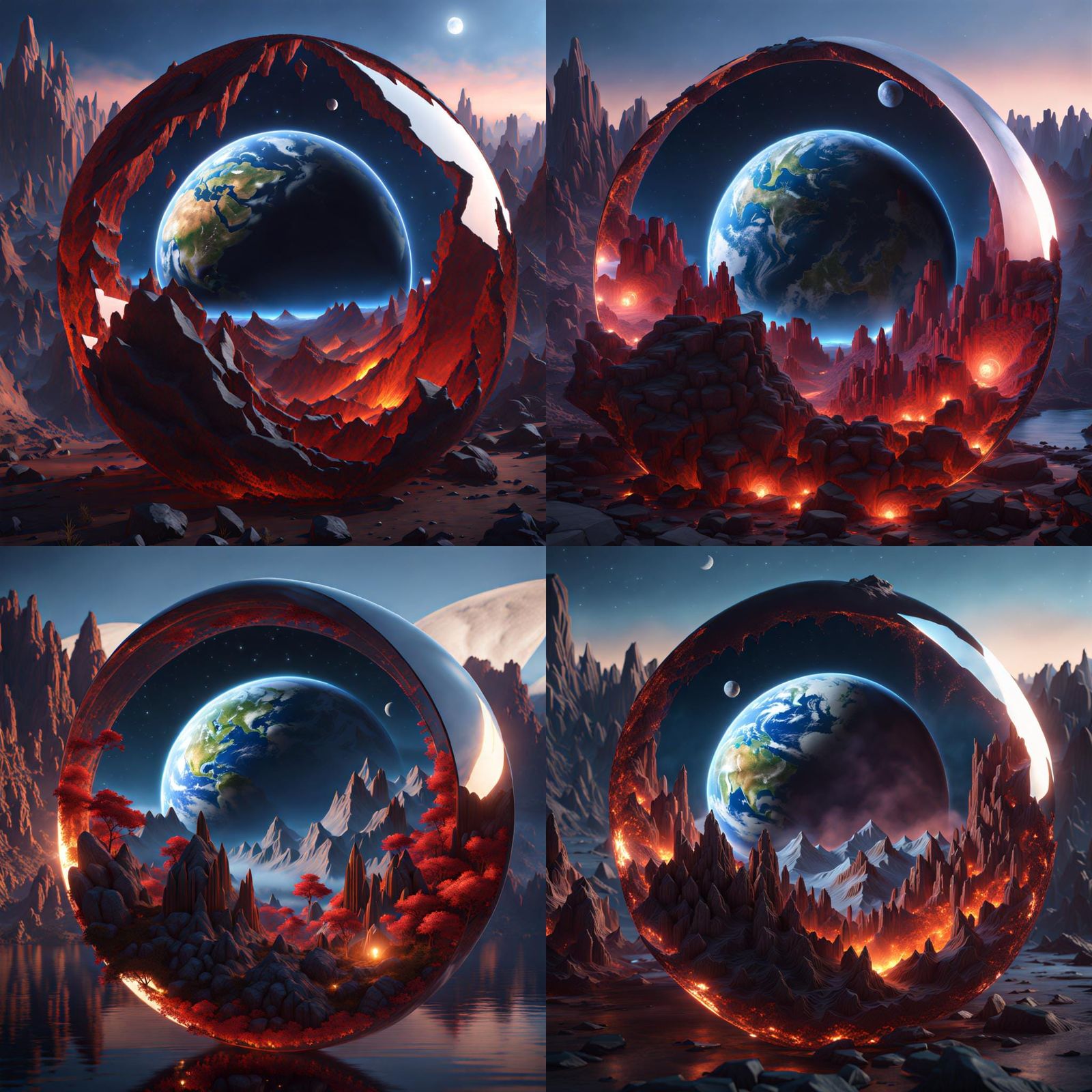 Earth and Moon Mirror Dimension in Detailed Matte Painting