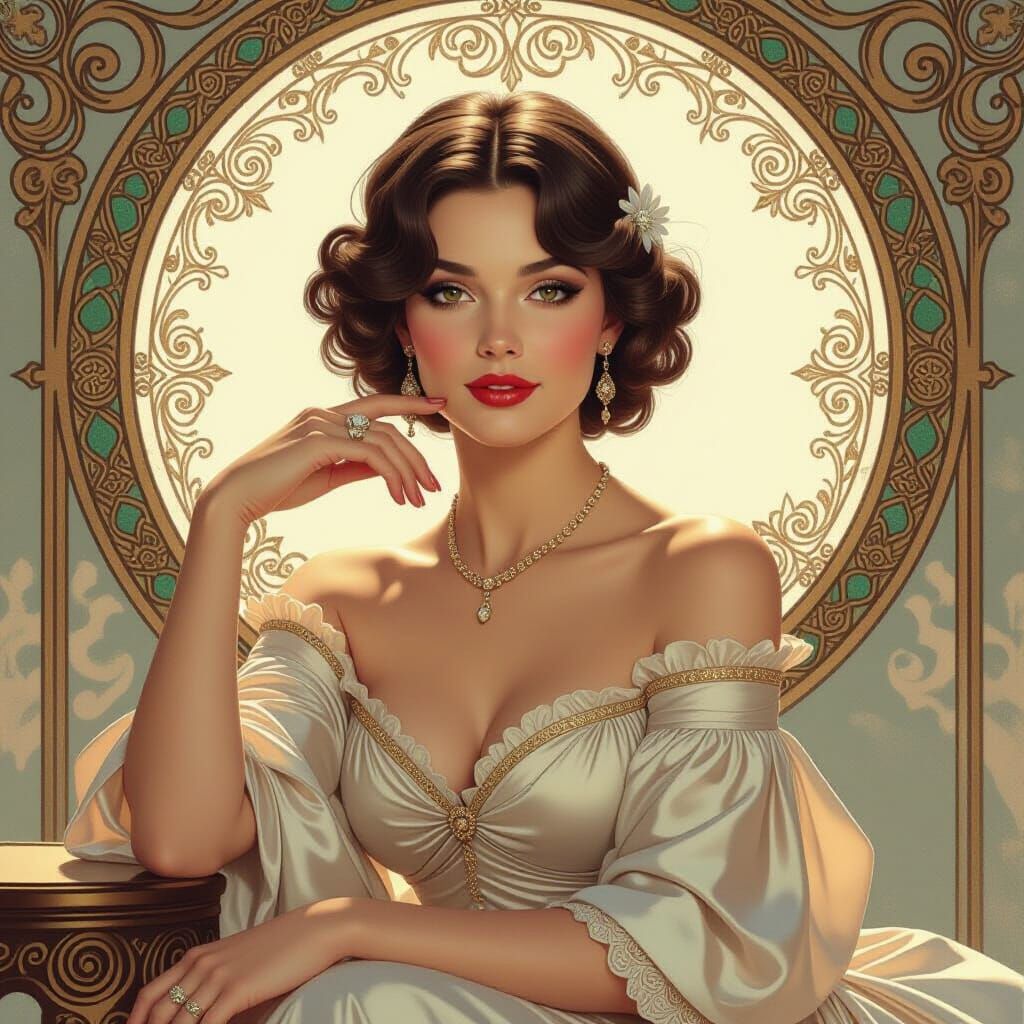 Elegant Woman Portrait in Art Nouveau Style