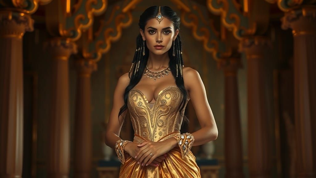 Egyptian Model in Golden Haute Couture Gown