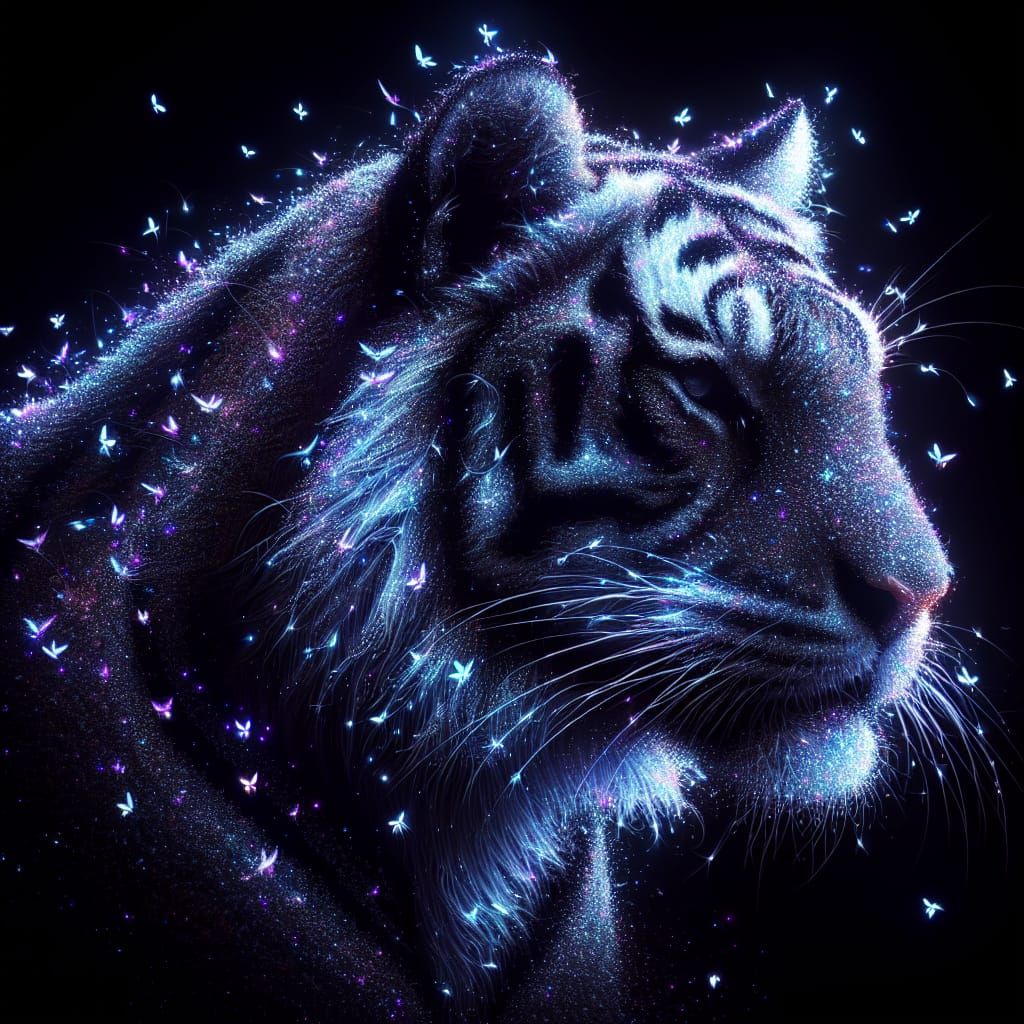 Blue Firefly Tiger in Glitchcore Oscillation Art