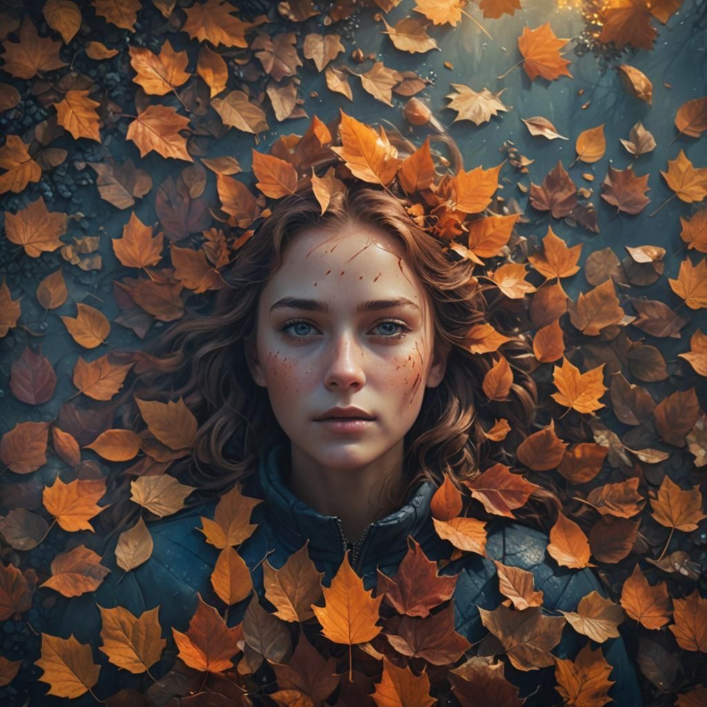 Woman Emerging from Autumn Leaf: Fantasy Art