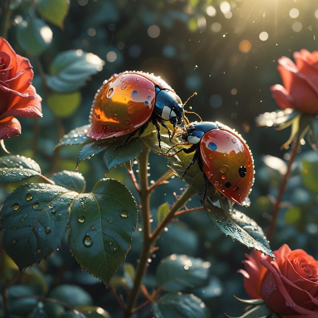Ladybirds in Enchanted Rose Garden