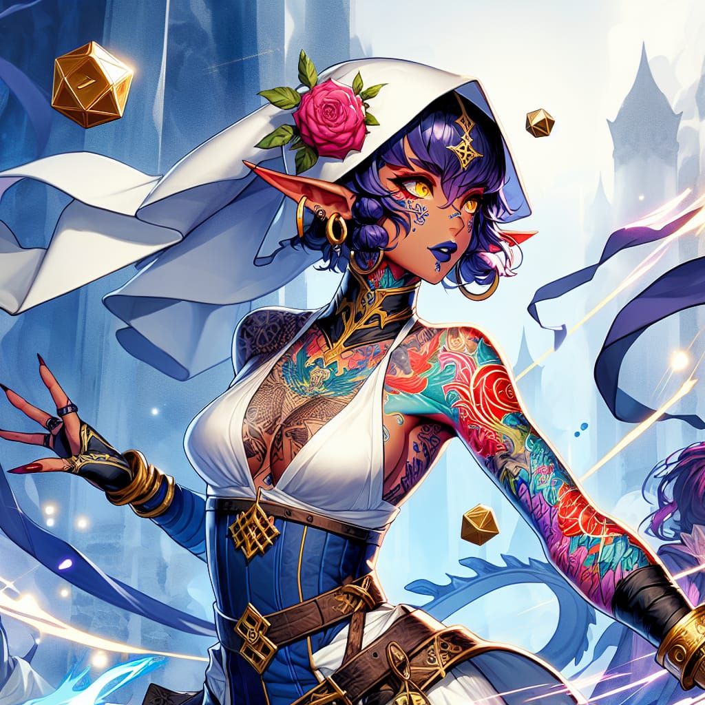 Tiefling Nun in Fantasy Manga Style