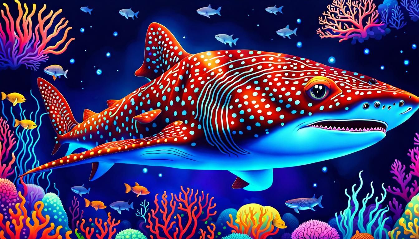 Psychedelic Whale Shark Over Neon Coral Reef