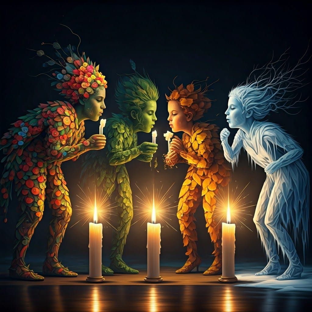 Surreal Figures Extinguishing Candles as Impasto Painting