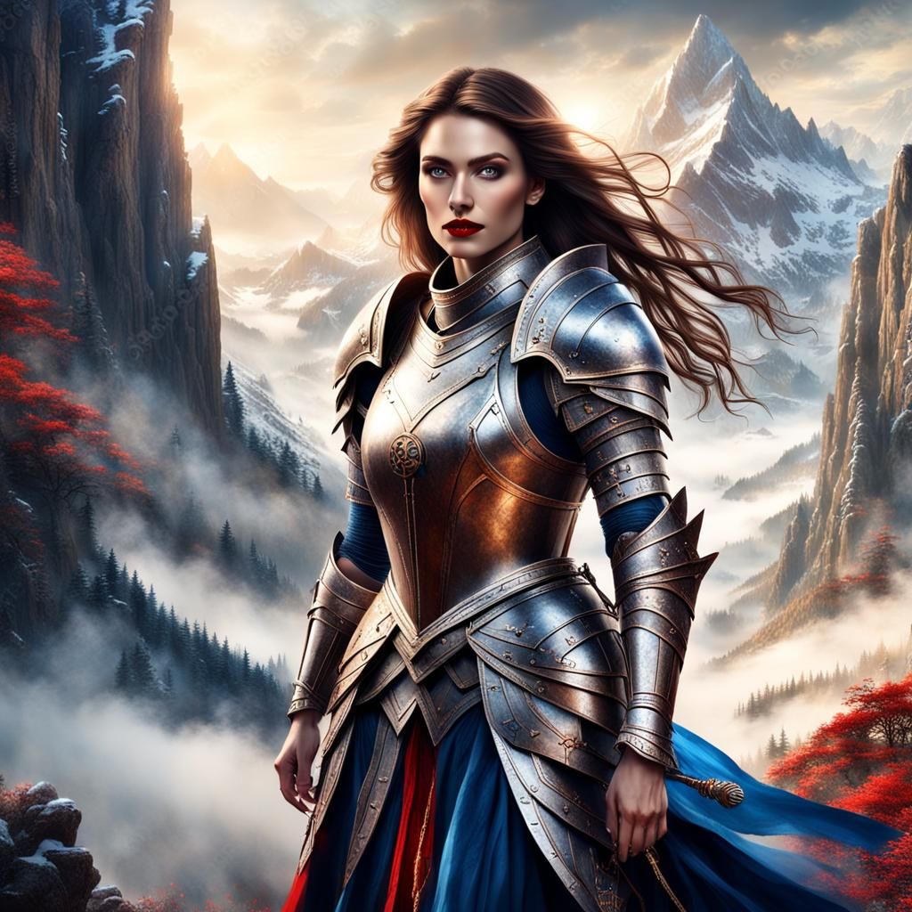 Epic Knight in Misty Mountain Landscape