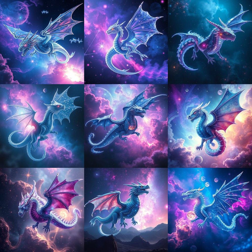 Crystal Dragon Soaring Through Iridescent Nebula