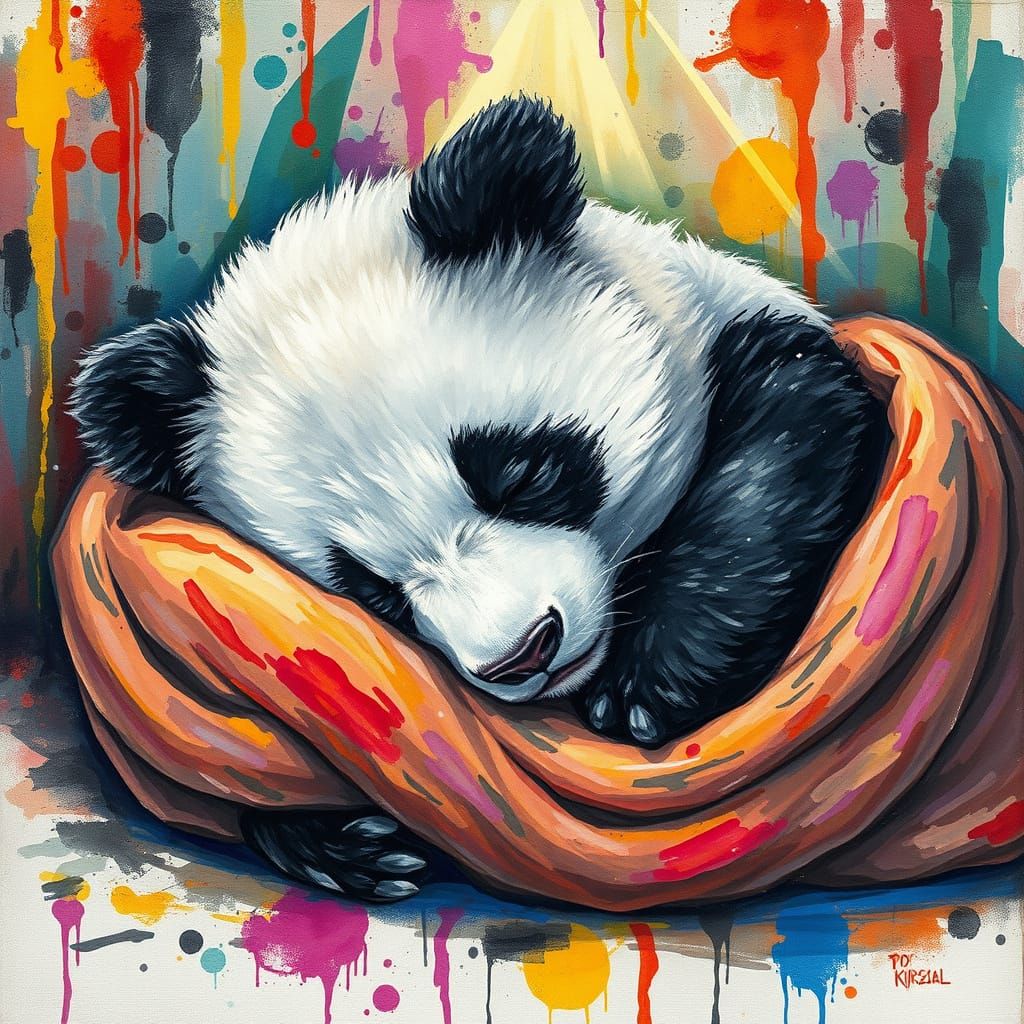 Ethereal Panda Slumber in Vibrant, Impressionist Splendor
