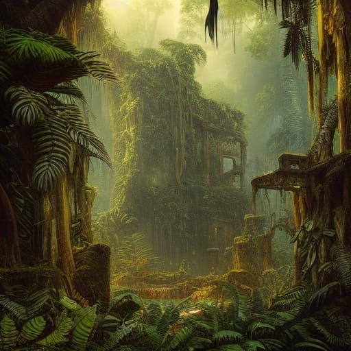 Temple Ruins and Jungle Ferns Photography