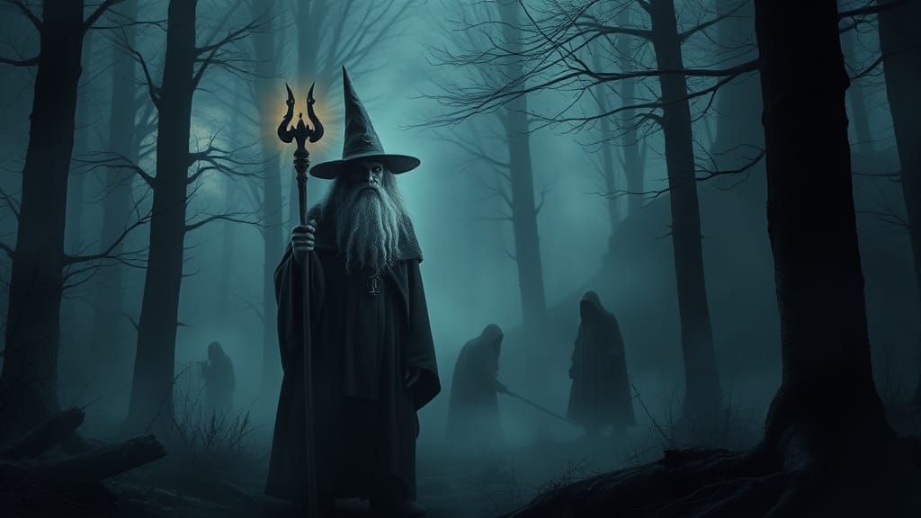 Gandalf in Mystical Forest, Dark Fantasy Art