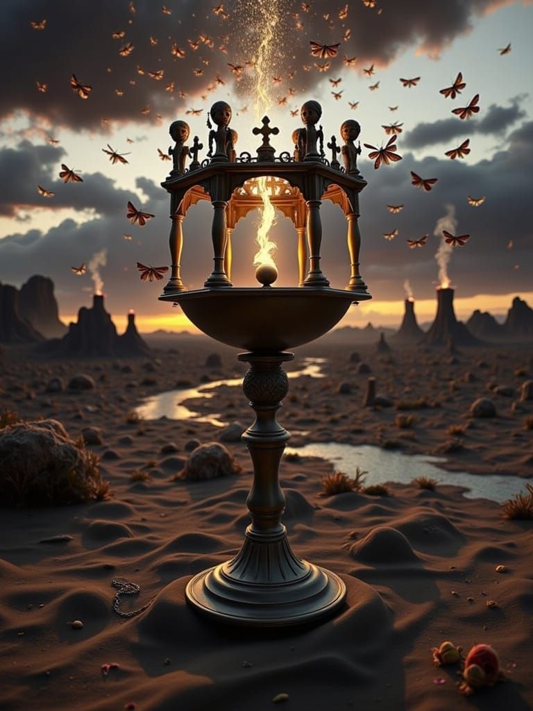 Surreal Chalice Cathedral Over Desert Landscape