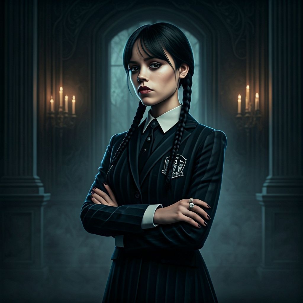 Wednesday Addams Gothic Portrait in Tim Burton Style