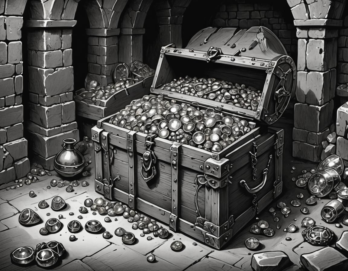 Jewel-filled Chest Sketch in Medieval Dungeon