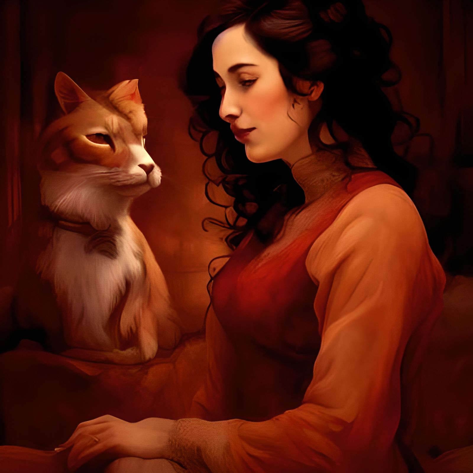 Trans Woman by Fireplace in Art Nouveau Style