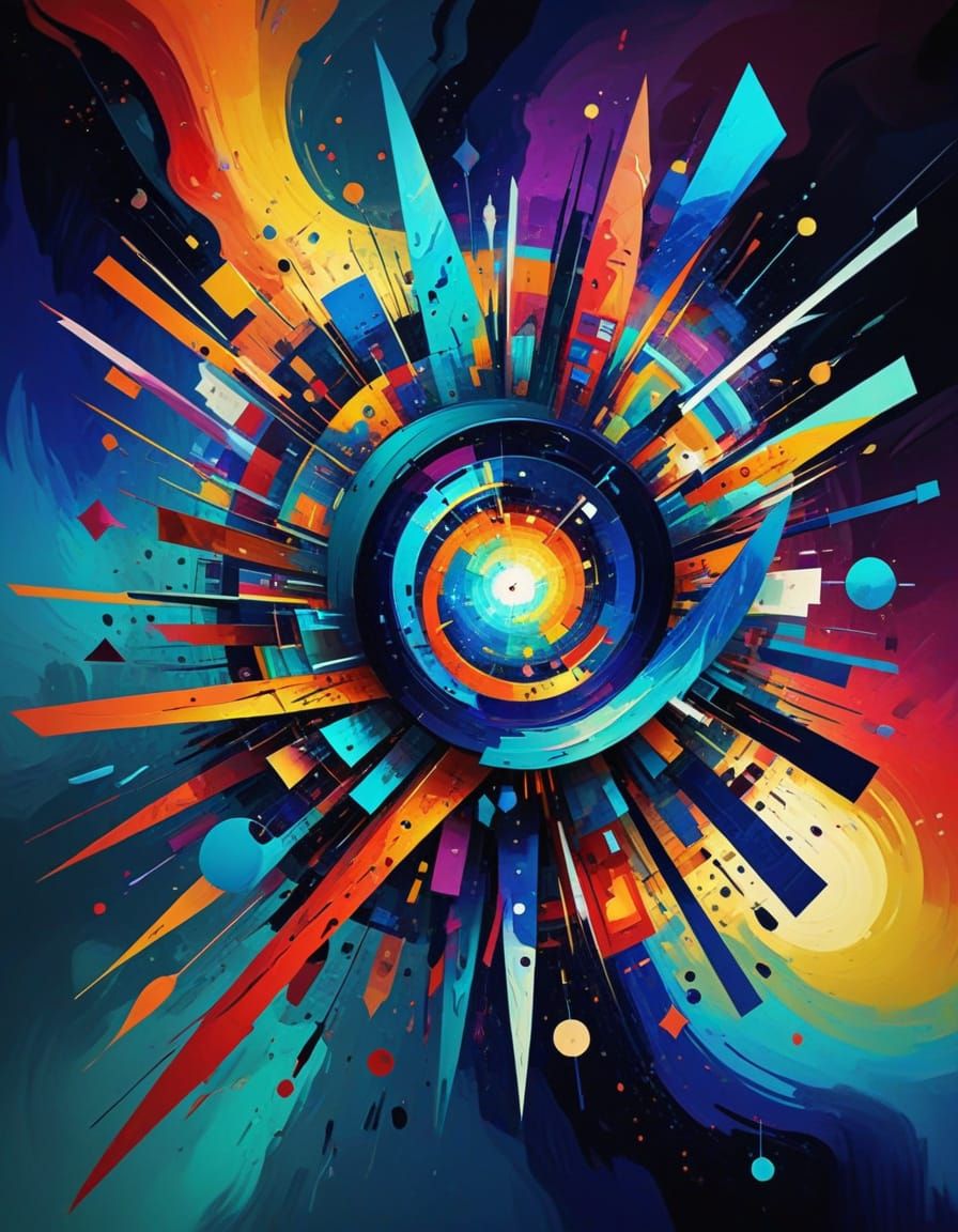 Vibrant Geometric Dance in Bold Colors