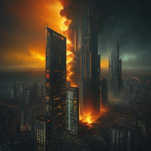 Apocalyptic Explosion in Futuristic Cityscape