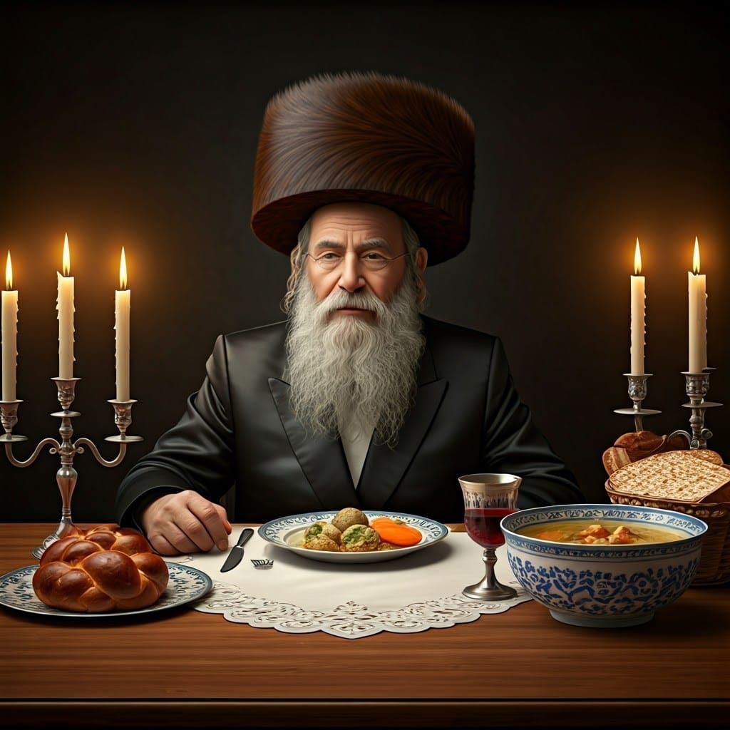 Serene Hasidic Jewish Man at Mealtime in Warm Golden Light