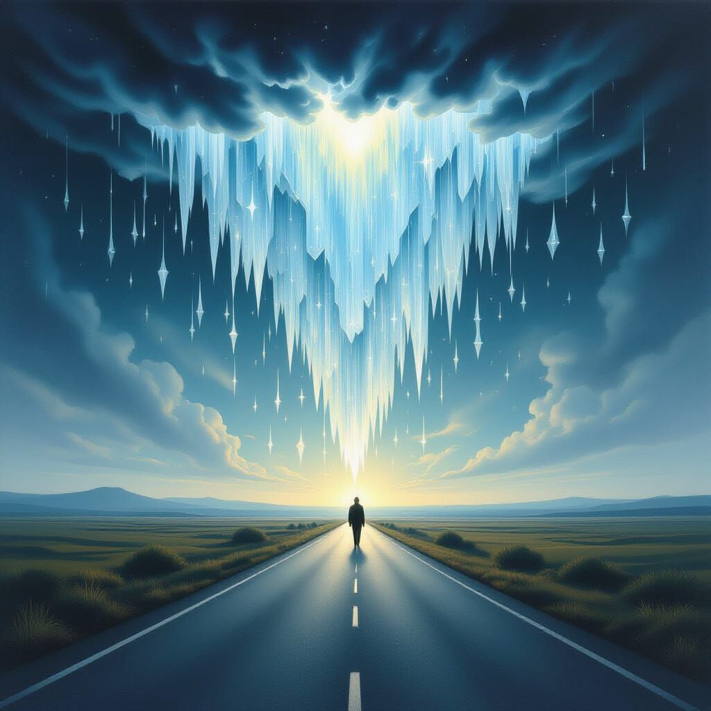 Ethereal Road of Renewal in Surrealist Oil Painting Style