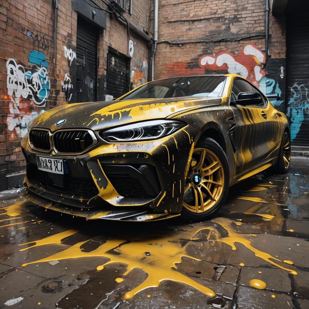 Custom BMW M8 in Graffiti Alley: Graphic Novel Art
