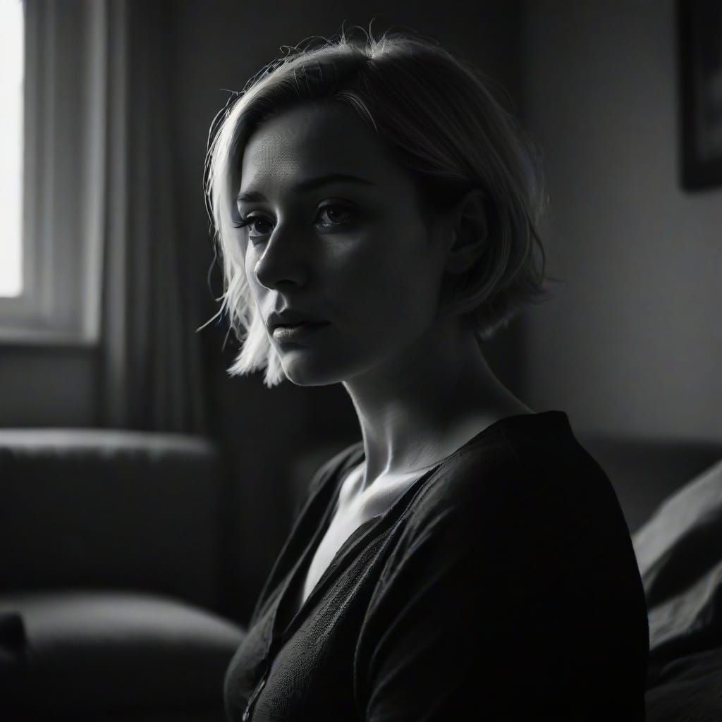 Czech Woman Lost in Thought, Low-Key Lighting