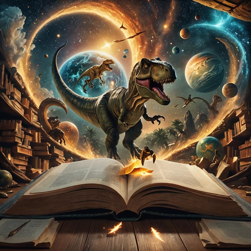 Magical T-Rex Dinosaur Emerges from Book