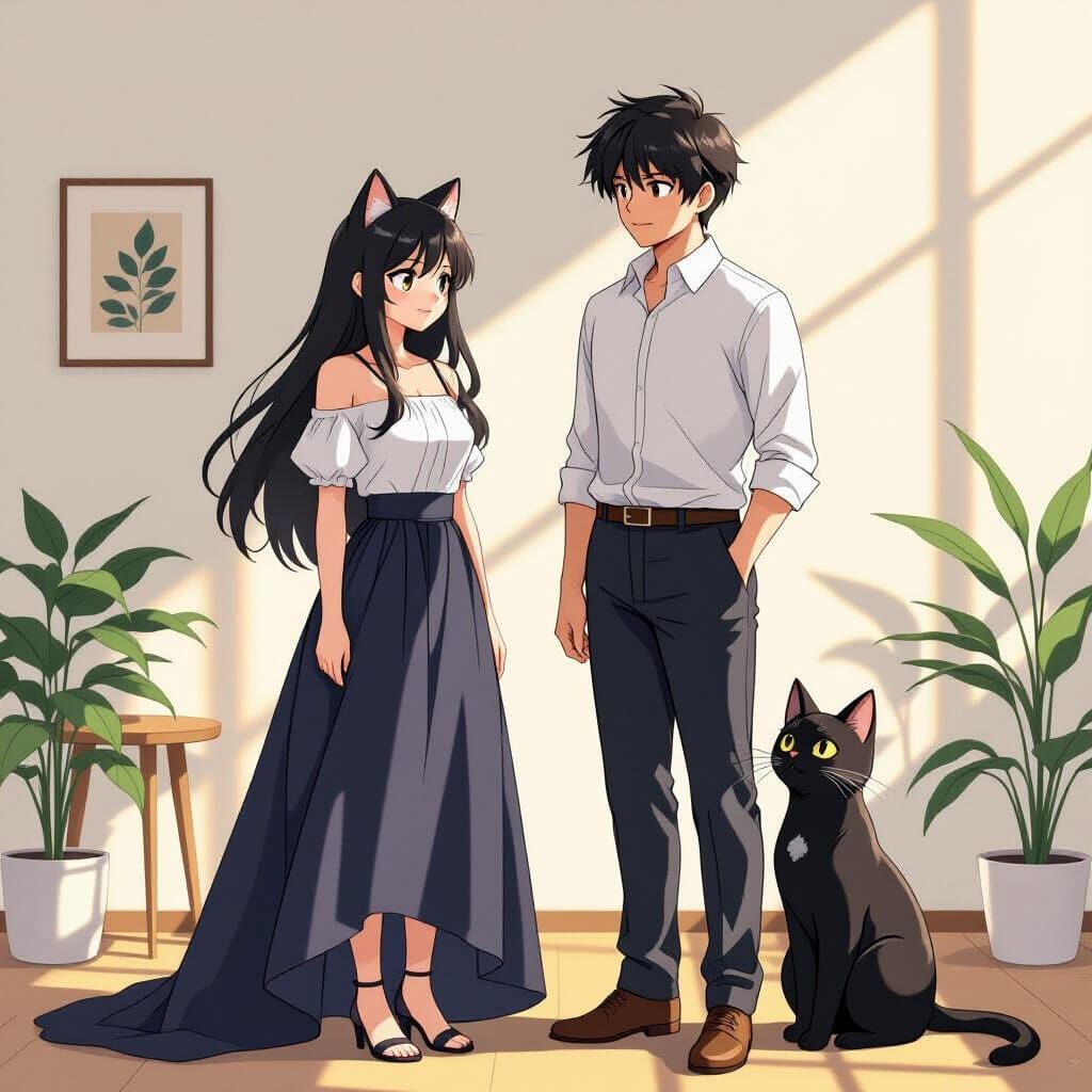 Anime Cat-Humans in Studio Ghibli Style
