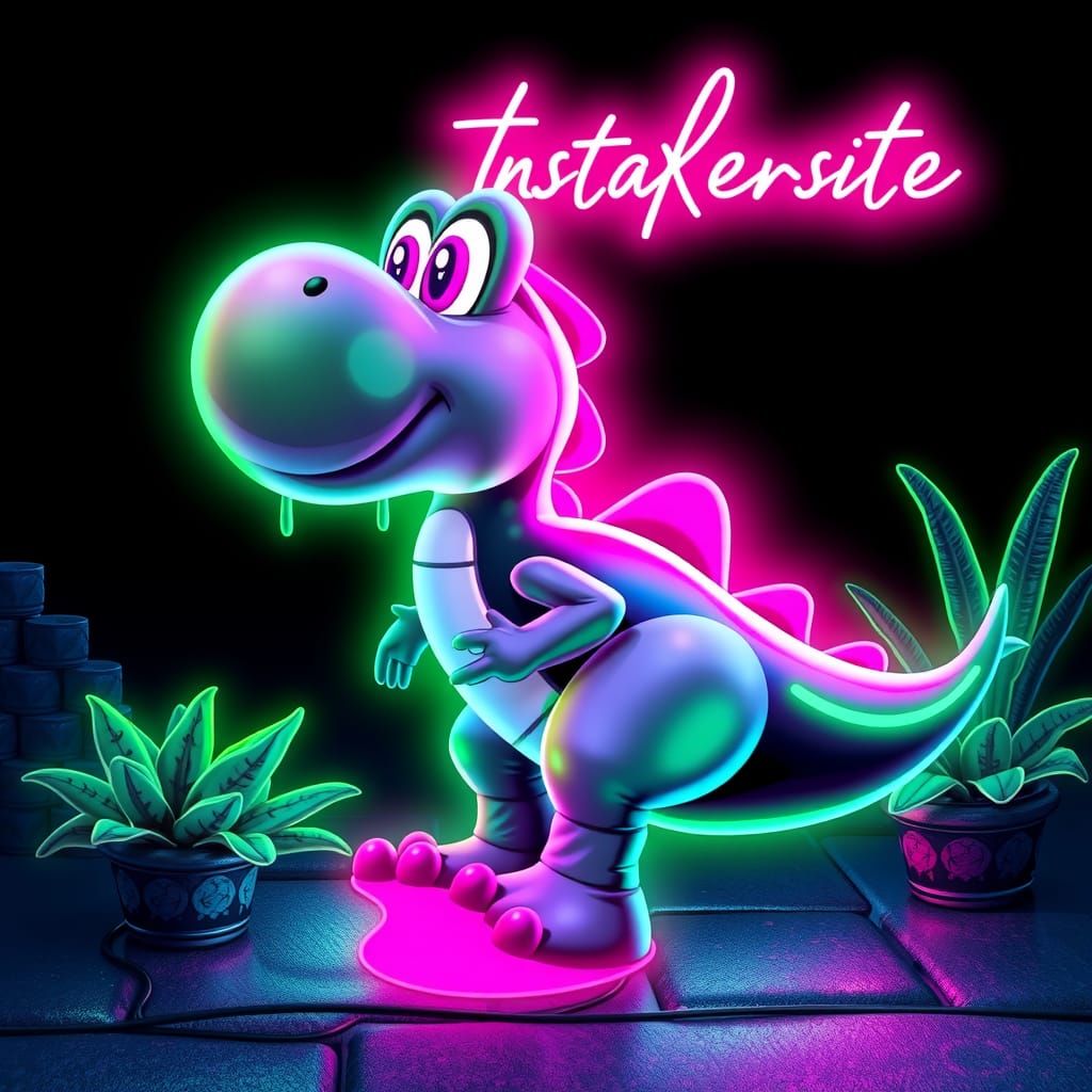 Yoshi in Synthwave Neon Retro Style