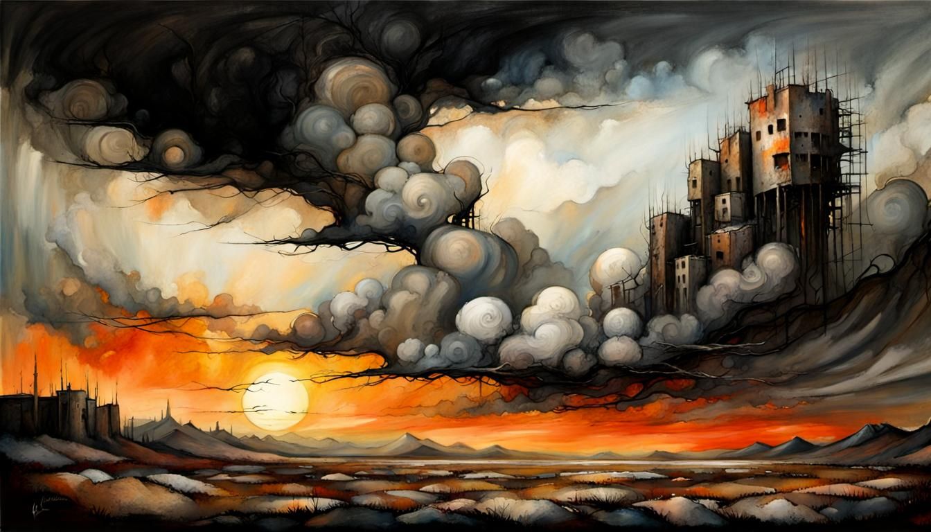 Wasteland Sunset with Dramatic Clouds