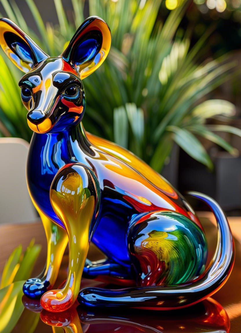 Blown Glass Kangaroo Sculpture with Joey