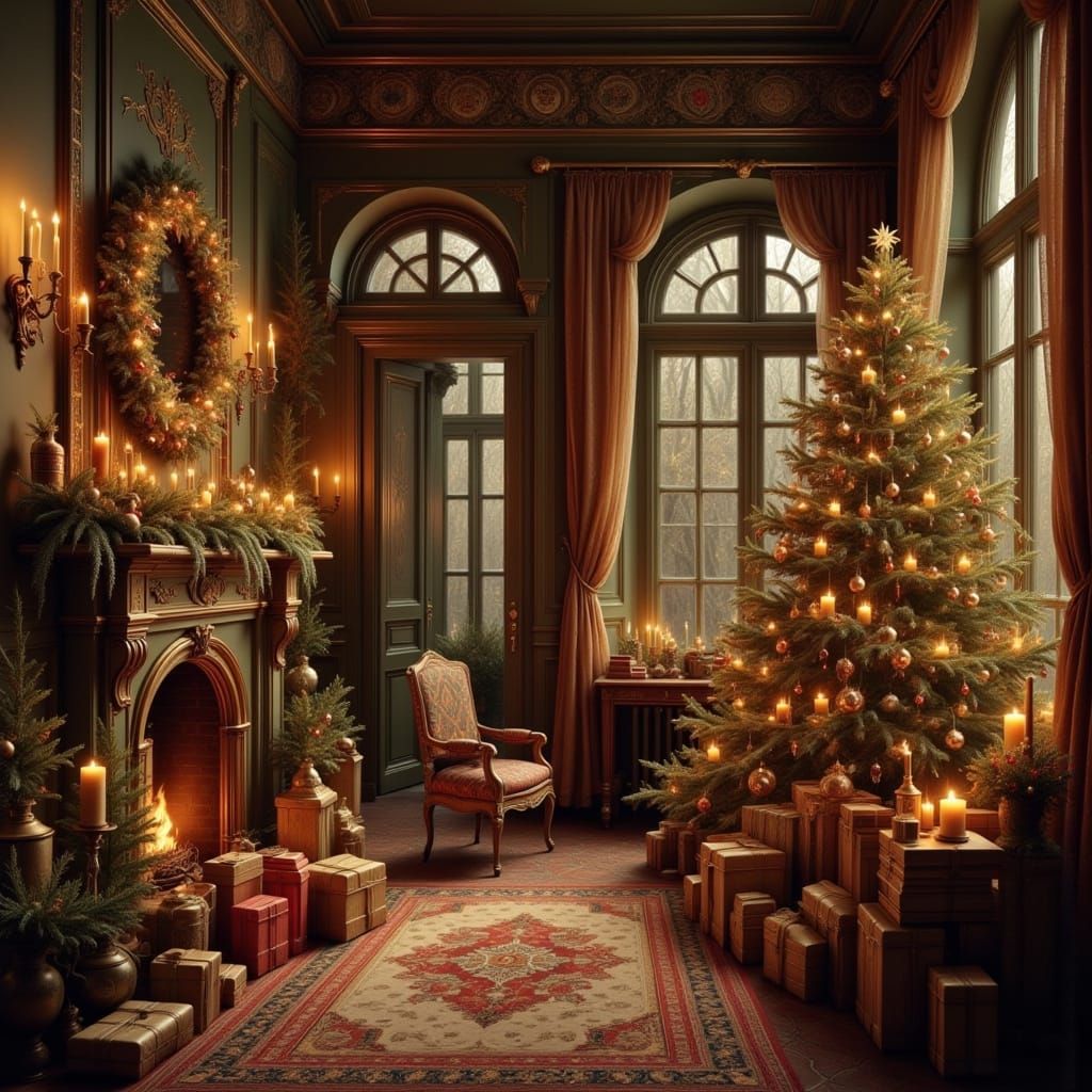Victorian Christmas Interior with Art Nouveau Details