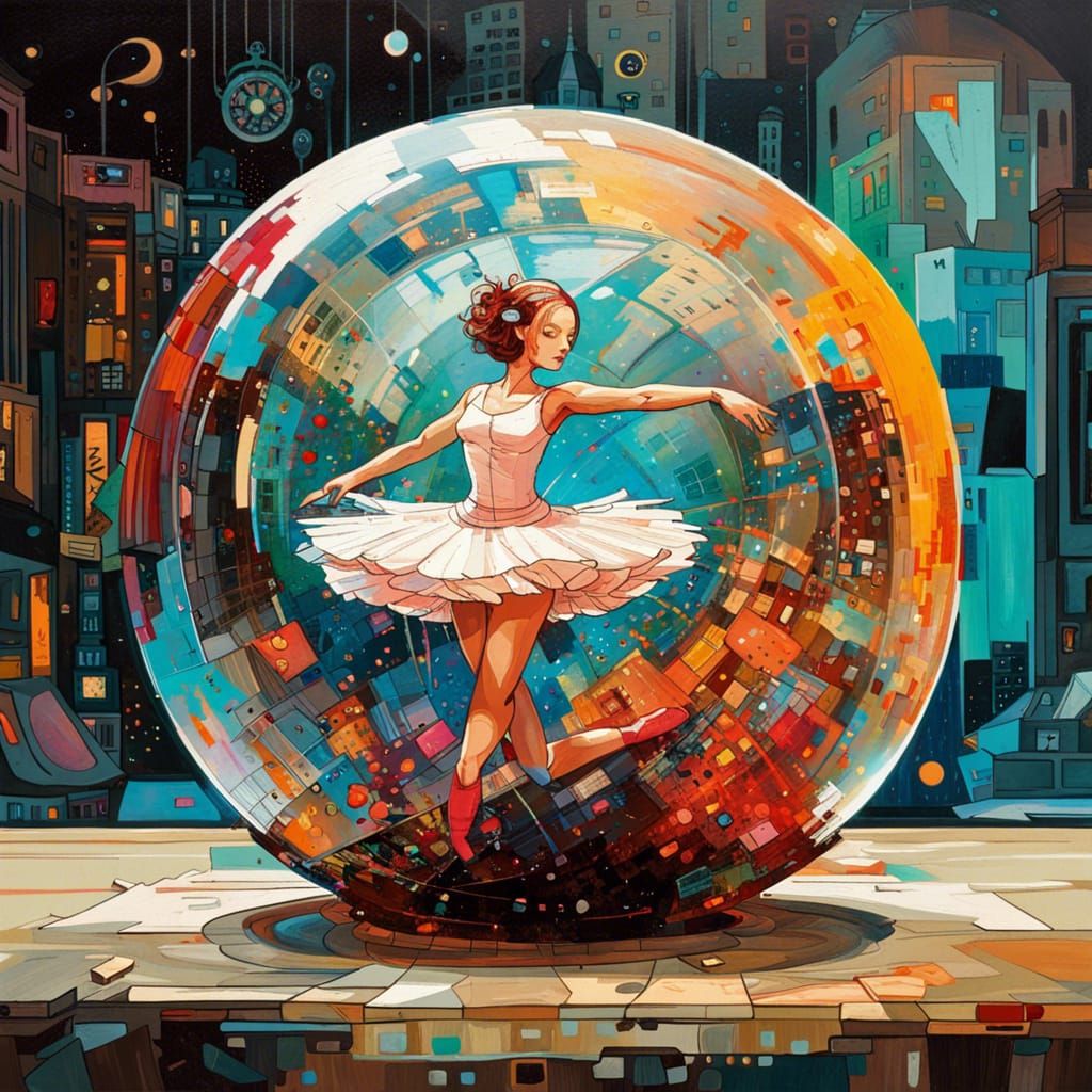 Ballerina Inside Glass Sphere: Fine Art Painting