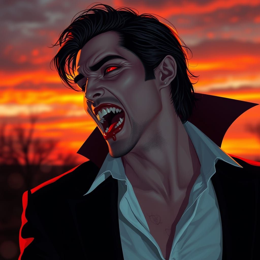 Vampire at Sunset in Gothic Horror Style